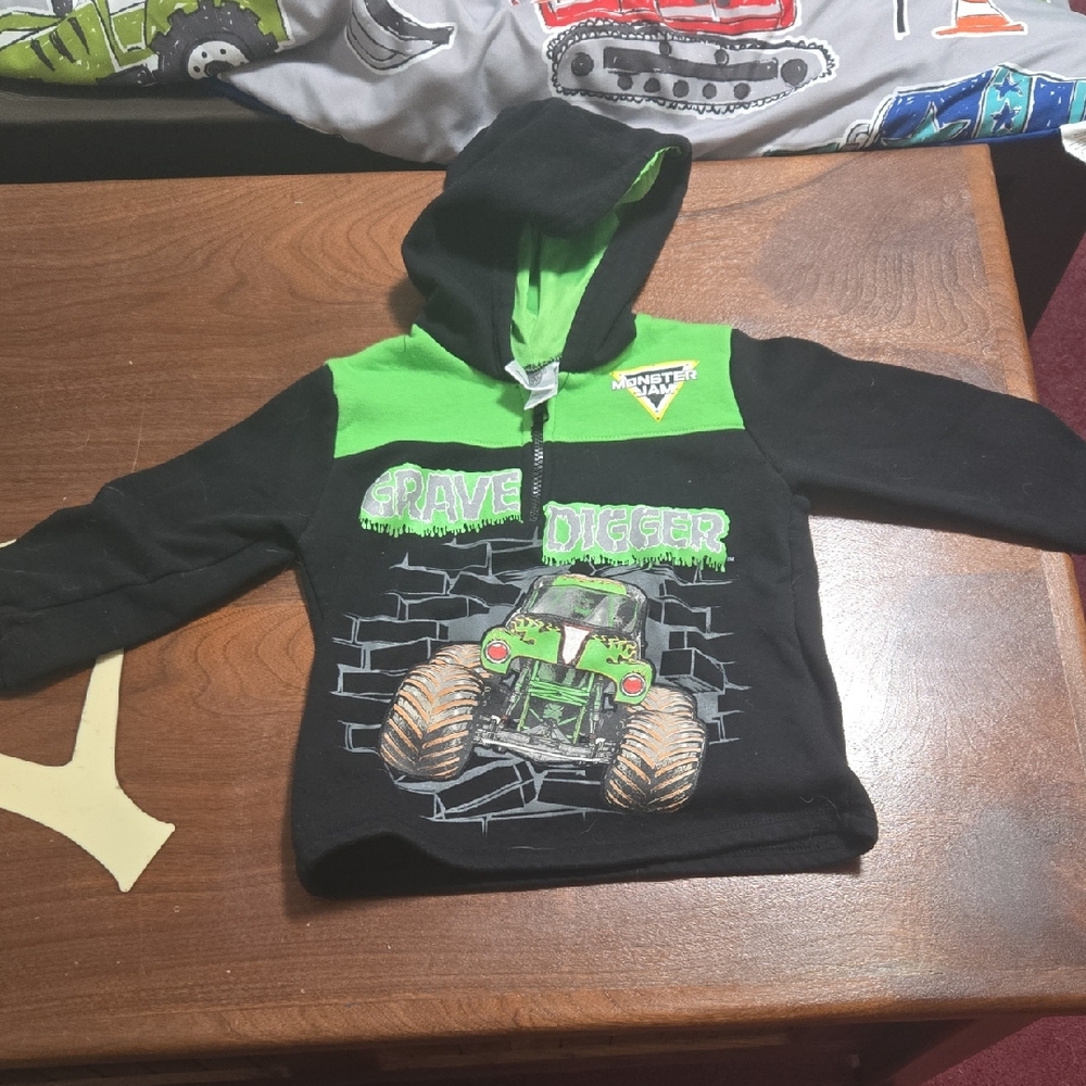Grave Digger Kids Zip Up Hoodie - Black and Green